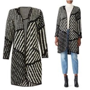 Waverly Grey Liberant Contrast Holly Sweater Cardigan Coat Sz Small Leather Trim